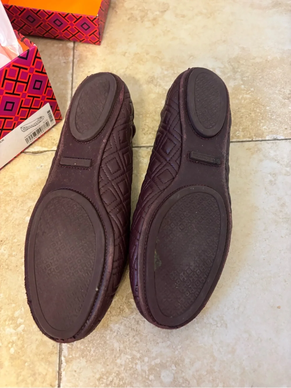 Tory Burch Quilted Ballet Flats in Espresso with Gold Logo